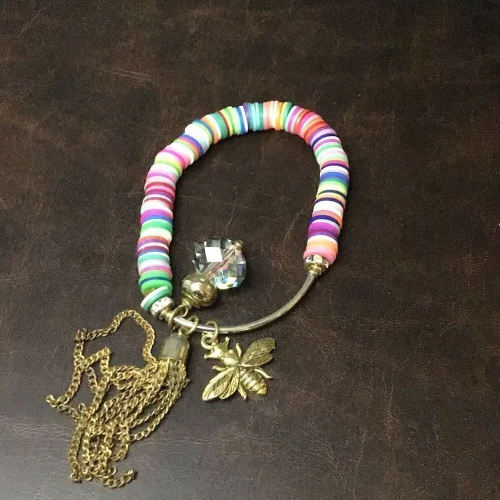 Colorful personalized charm bracelet with pretty bee